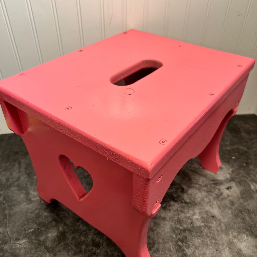 Vintage Pink Wooden Step Stool Heart Cutout | Cottage - Picture 1 of 8